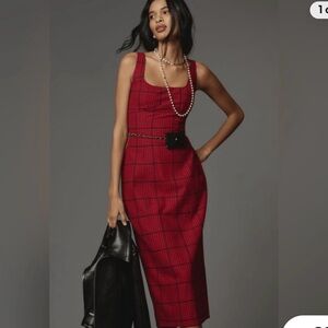 Pilcro Red and Black Checkered Midi Dress